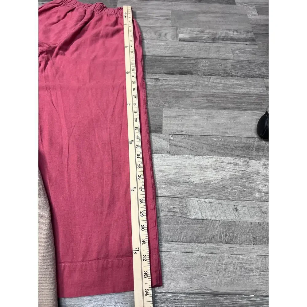 Abercrombie & Fitch Linen Blend 2PC Set Crop TieTop Wide Leg Pants Women XS Pink